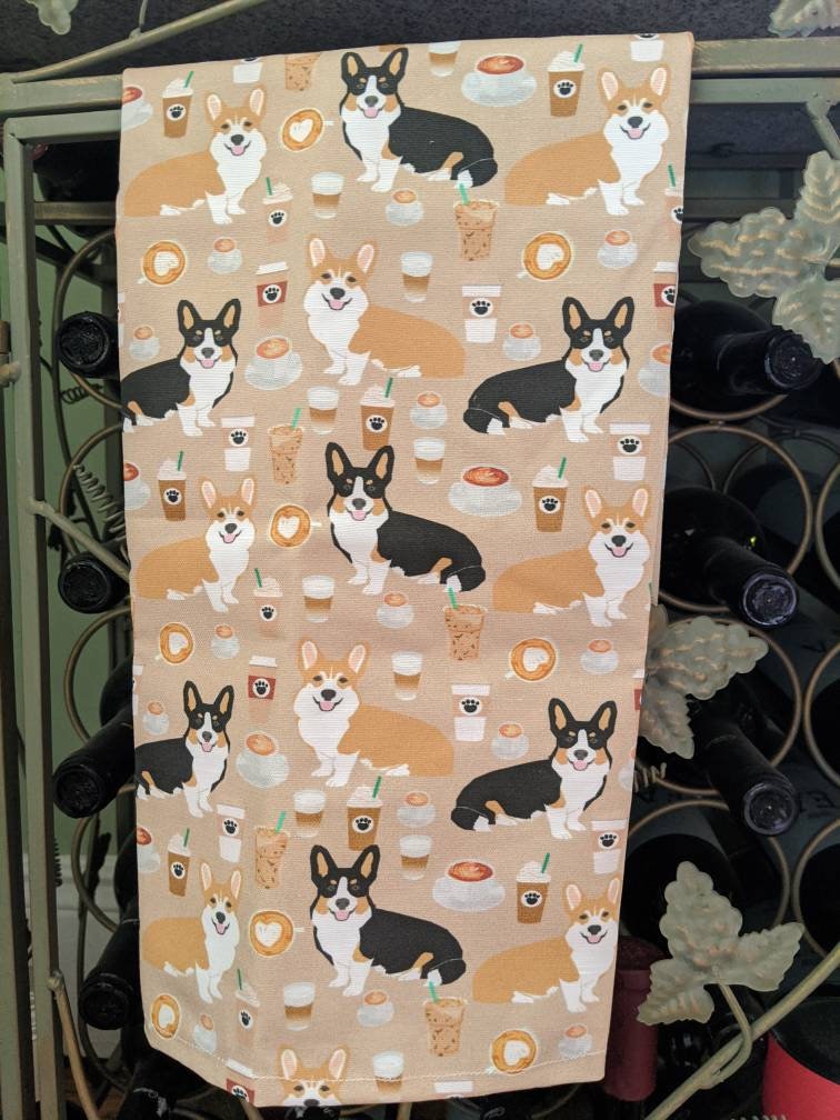 Corgis n' Coffee tea towel