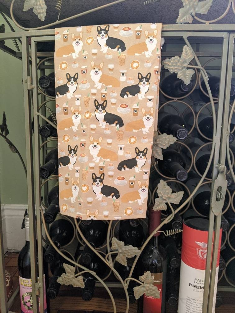 Corgis n' Coffee tea towel