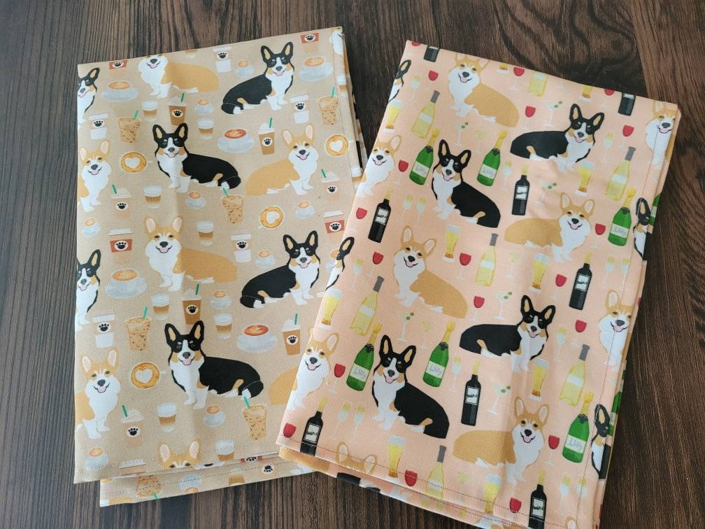 Corgis n' Coffee tea towel