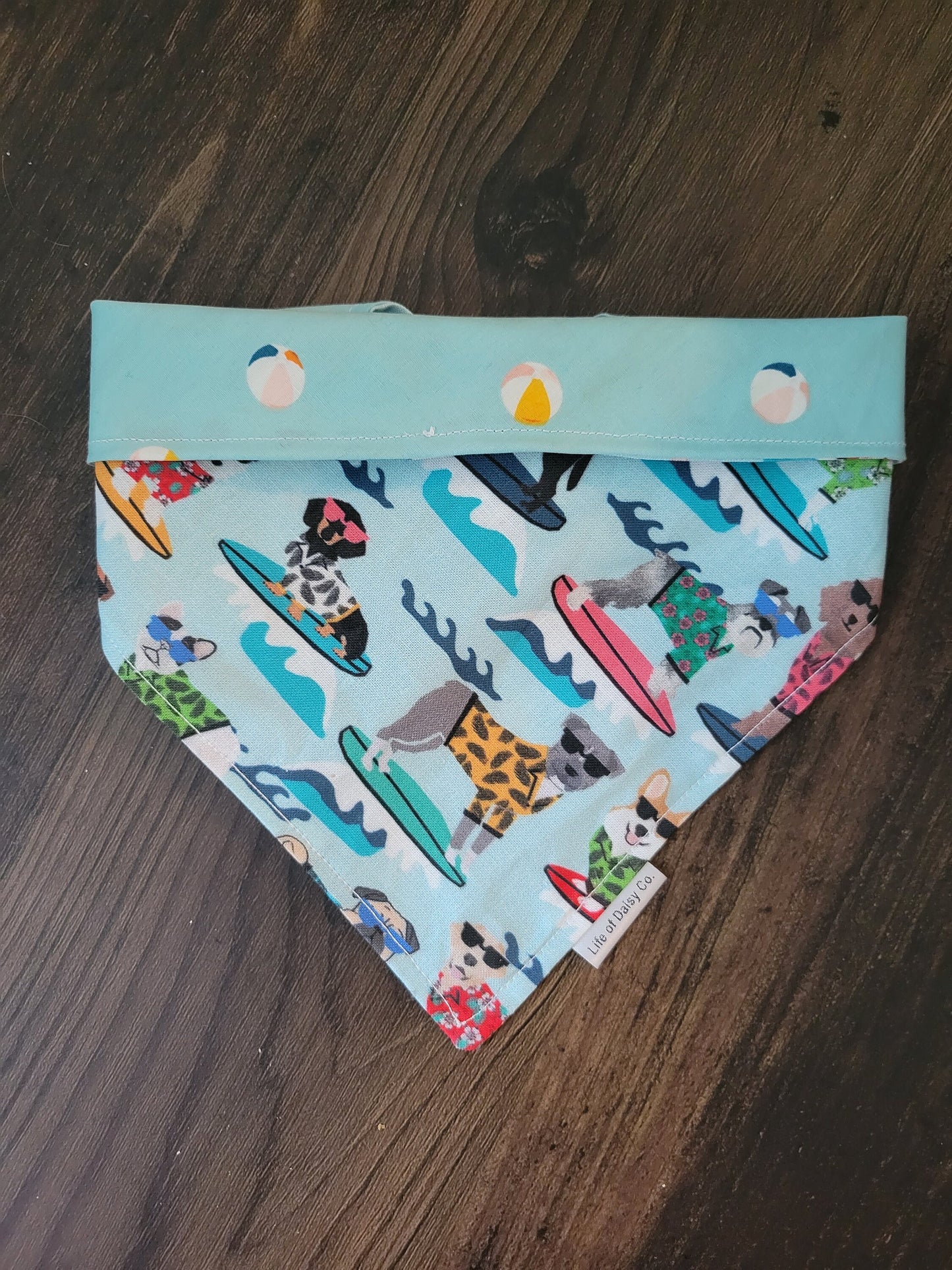 Surf dogs beach balls summer reversible dog bandana with snap buttons