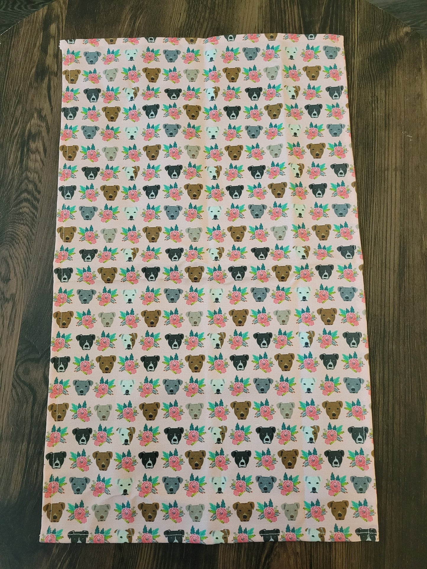 Pitbulls n' Flowers tea towel