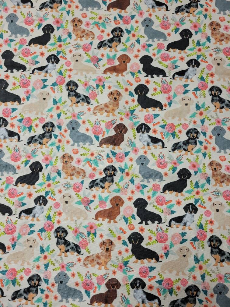 Dachshunds n' Flowers tea towel
