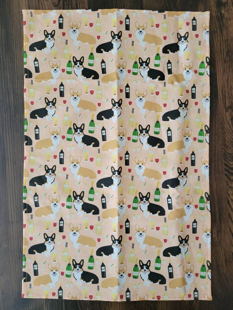 Corgis n' Wine tea towel