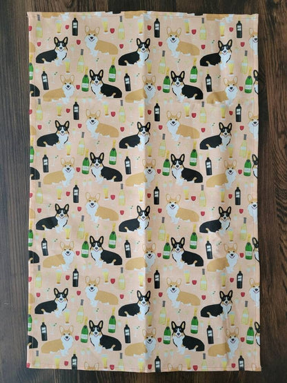 Corgis n' Wine tea towel