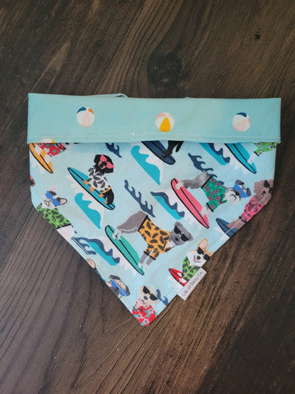 Surf dogs beach balls summer reversible dog bandana with snap buttons