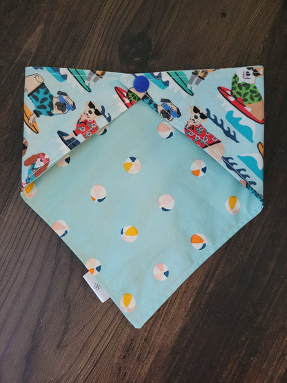 Surf dogs beach balls summer reversible dog bandana with snap buttons