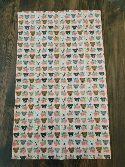 Pitbulls n' Flowers tea towel
