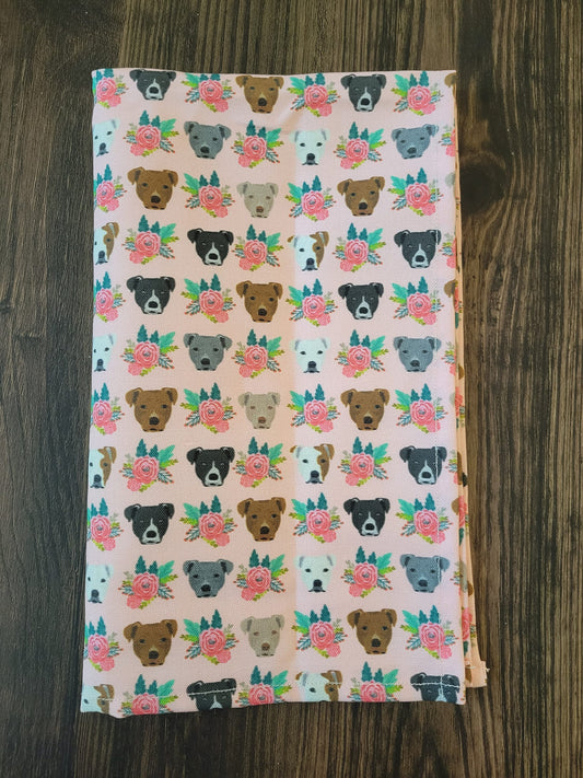 Pitbulls n' Flowers tea towel